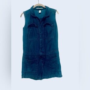 & Denim blue denim Tie waist Sleeveless‎ Romper